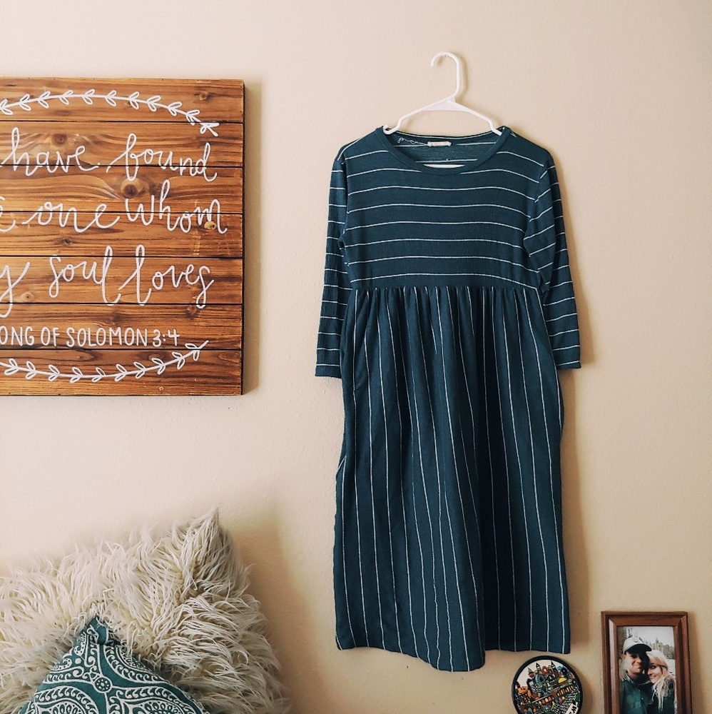 Roolee Striped Navy Babydoll Midi Dress!!!